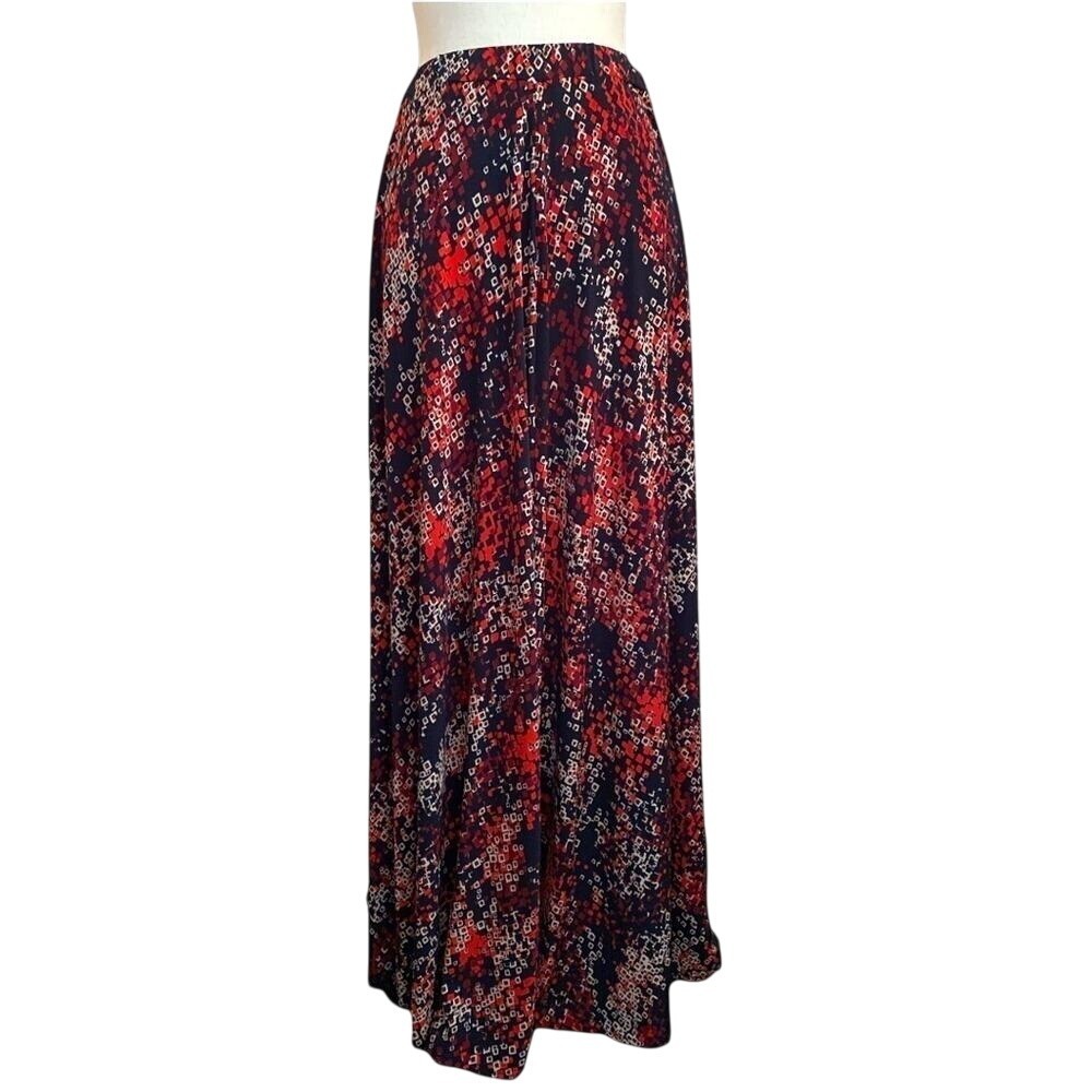 Splash Women's Navy Red Geometric Print Maxi‎ Skirt Size 12
